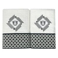 Set 2 prosoape, Quasar & Co.®, model Luxury R, broderie si banda tesuta, 100% bumbac, 450 g/mp, 50 x 90/70 x 140, alb/gri 6