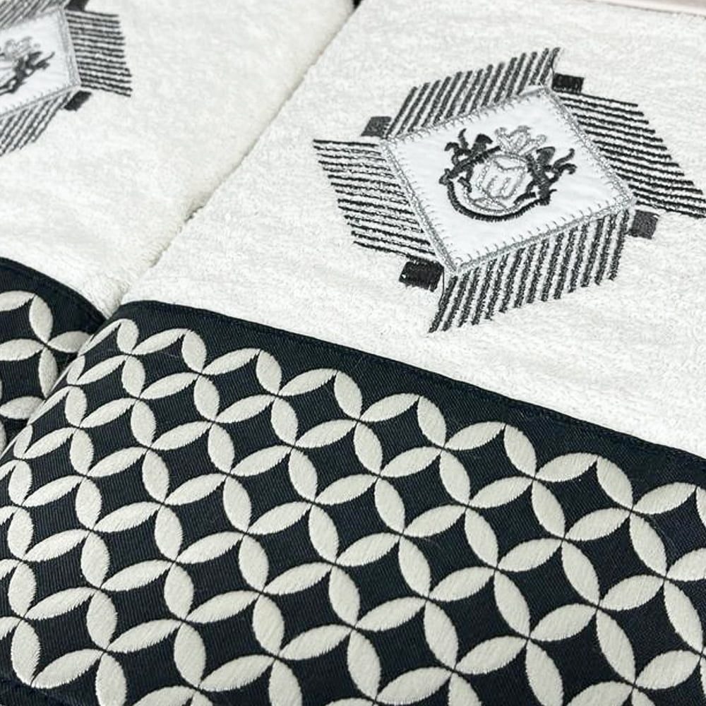 Set 2 prosoape, Quasar & Co.®, model Luxury R, broderie si banda tesuta, 100% bumbac, 450 g/mp, 50 x 90/70 x 140, alb/gri 3