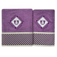 Set 2 prosoape, Quasar & Co.®, model Luxury R, broderie si banda tesuta, 100% bumbac, 450 g/mp, 50 x 90/70 x 140, mov 6 Set 2 prosoape, Quasar & Co.®, model Luxury R, broderie si banda tesuta, 100% bumbac, 450 g/mp, 50 x 90/70 x 140, mov 6