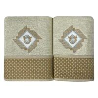 Set 2 prosoape, Quasar & Co.®, model Luxury R, broderie si banda tesuta, 100% bumbac, 450 g/mp, 50 x 90/70 x 140, crem 5