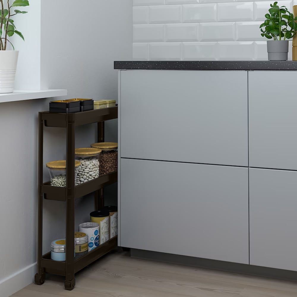 Set 2 etajere universale, Quasar & Co.®, rafturi slim cu 3 polite, cu roti, polipropilena, 71 x 54 x 18 cm, maro 3