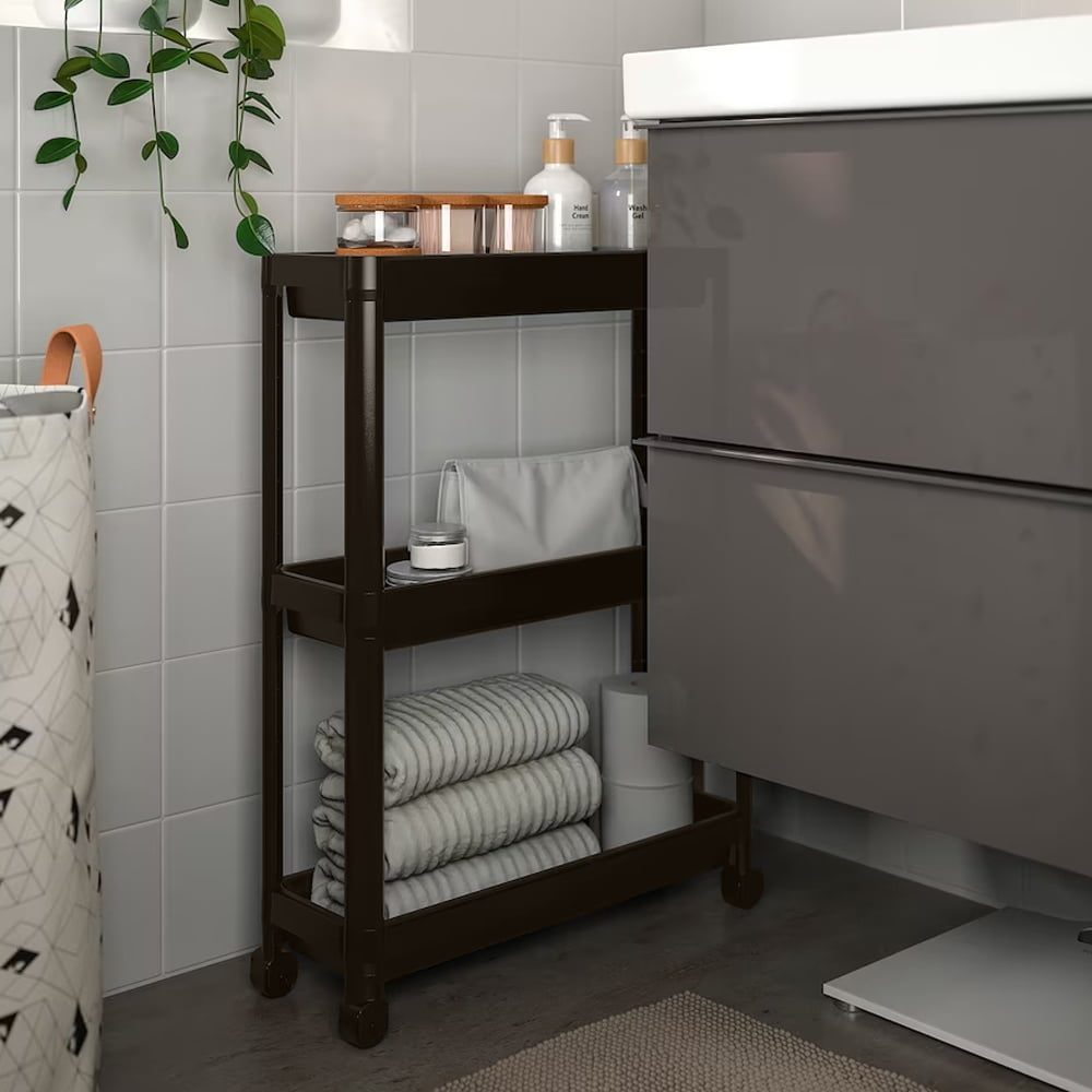 Set 2 etajere universale, Quasar & Co.®, rafturi slim cu 3 polite, cu roti, polipropilena, 71 x 54 x 18 cm, maro 2