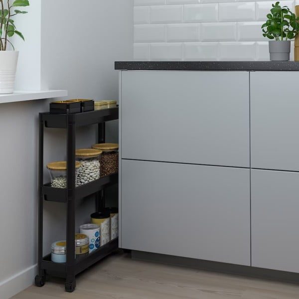 Etajera universala, Quasar & Co.®, raft slim cu 3 polite, cu roti, polipropilena, 71 x 54 x 18 cm, negru - imagine 5