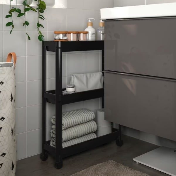 Etajera universala, Quasar & Co.®, raft slim cu 3 polite, cu roti, polipropilena, 71 x 54 x 18 cm, negru - imagine 4
