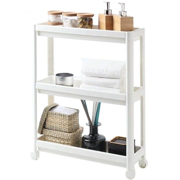 Etajera universala, Quasar & Co.®, raft slim cu 3 polite, cu roti, polipropilena, 71 x 54 x 18 cm, alb - imagine 3
