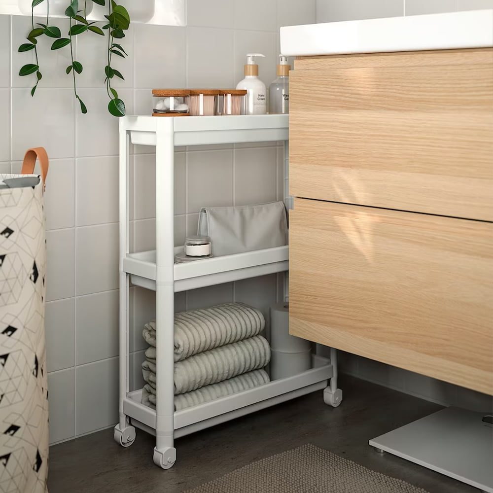 Etajera universala, Quasar & Co.®, raft slim cu 3 polite, cu roti, polipropilena, 71 x 54 x 18 cm, alb 5