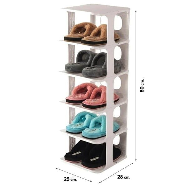 Set 2 rafturi universale, Quasar & Co.®, etajere cu 6 polite, pretabil incaltaminte, polipropilena, 80 x 28 x 25 cm, alb - imagine 4