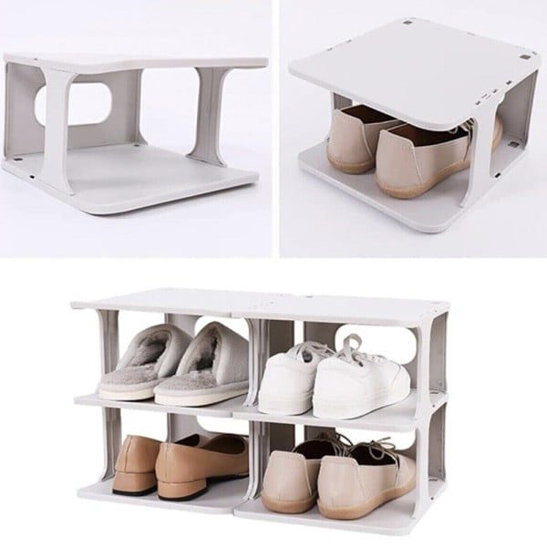 Set 2 rafturi universale, Quasar & Co.®, etajere cu 6 polite, pretabil incaltaminte, polipropilena, 80 x 28 x 25 cm, alb - imagine 3