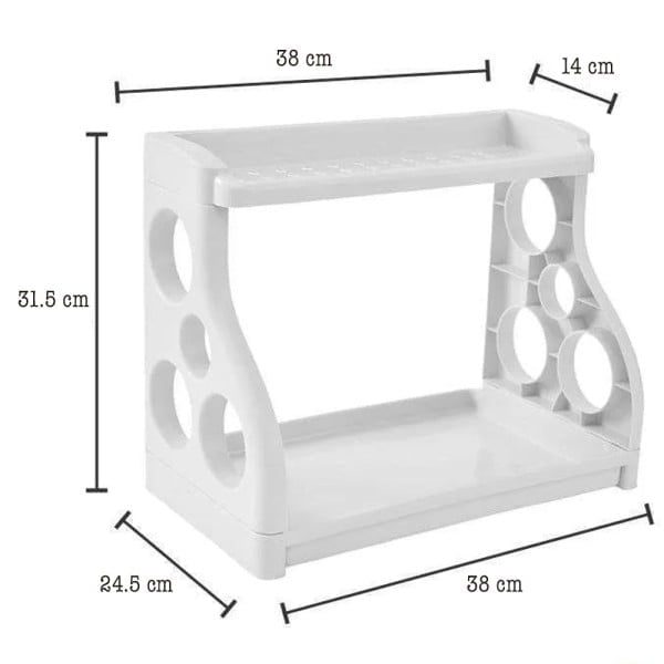 Raft condimente, Quasar & Co.®, etajera cu 2 polite, 4 carlige agatare, plastic, 38 x 24,5 x 31,5 cm, alb - imagine 7