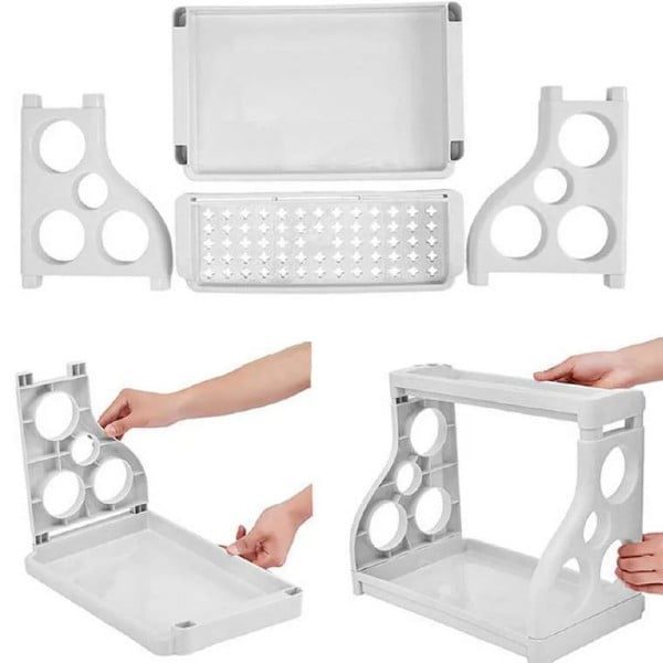 Raft condimente, Quasar & Co.®, etajera cu 2 polite, 4 carlige agatare, plastic, 38 x 24,5 x 31,5 cm, alb - imagine 6
