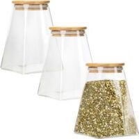 Set 3 recipiente depozitare alimente cu capac bambus, Quasar & Co.®, borcan etans, piramidal, sticla, 500 ml, transparent 8
