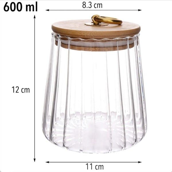 Set 3 recipiente cu capac bambus Quasar & Co.®, model drept, agatatoare finisaj auriu/vintage, borcane cu capac etans, sticla/bambus, 600 ml, transparent - imagine 10