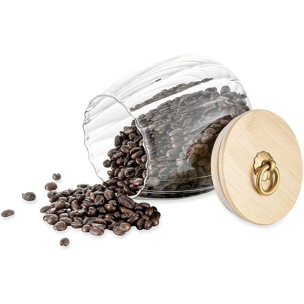 Set 3 recipiente cu capac bambus Quasar & Co.®., model rotund, agatatoare finisaj auriu/vintage, borcane cu capac etans, sticla/bambus, 750 ml, transparent 5