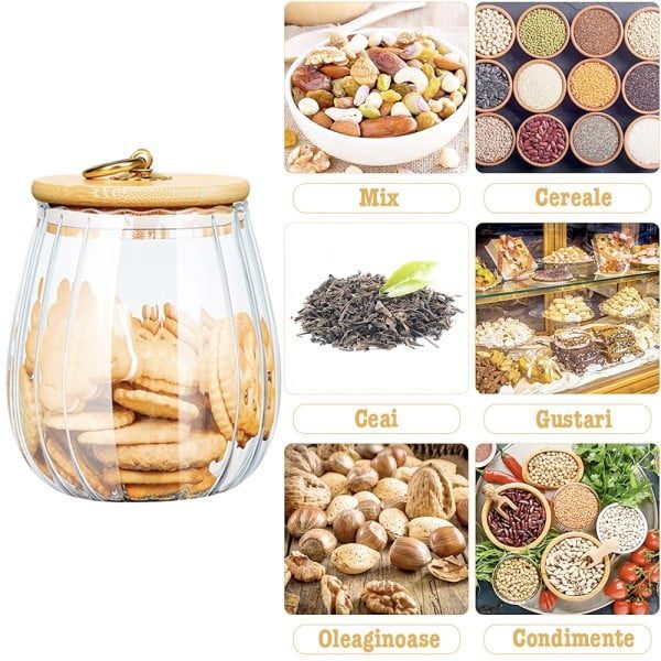 Set 3 recipiente cu capac bambus Quasar & Co.®., model rotund, agatatoare finisaj auriu/vintage, borcane cu capac etans, sticla/bambus, 750 ml, transparent - imagine 9