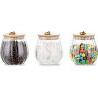 Set 3 recipiente cu capac bambus Quasar & Co.®., model rotund, agatatoare finisaj auriu/vintage, borcane cu capac etans, sticla/bambus, 750 ml, transparent 12
