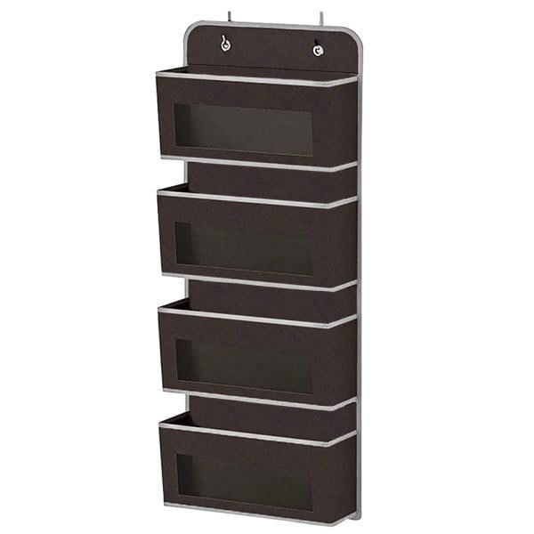 Organizator depozitare usa, Quasar & Co.®, 4 buzunare, universal, netesut intarit la baza, cu vizor, 96 x 33 x 11 cm, maro - imagine 3