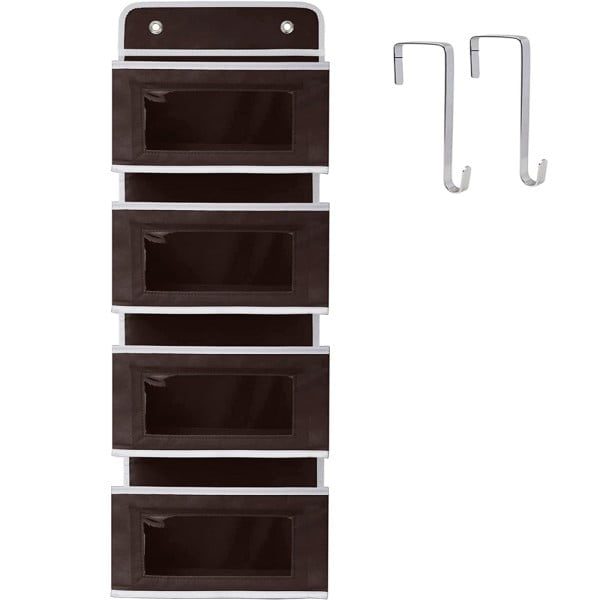Organizator depozitare usa, Quasar & Co.®, 4 buzunare, universal, netesut intarit la baza, cu vizor, 96 x 33 x 11 cm, maro - imagine 4