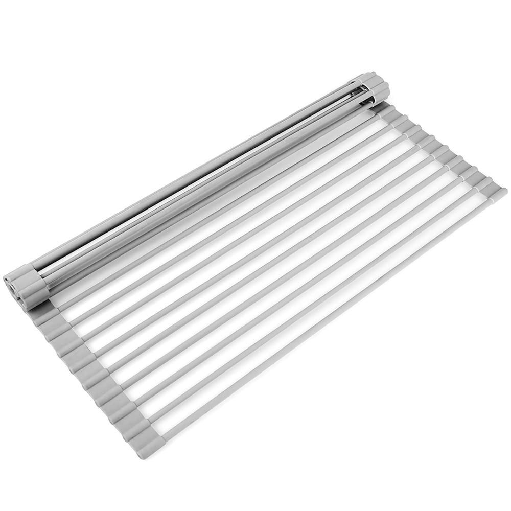 Suport uscare vase pentru chiuveta, Quasar & Co.®, antialunecare, pliabil, aluminiu-silicon 33 x 43 cm, gri