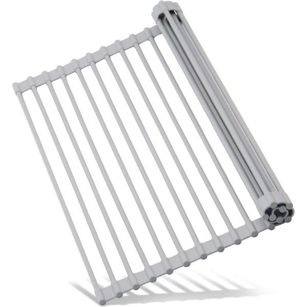 Suport uscare vase pentru chiuveta, Quasar & Co.®, antialunecare, pliabil, aluminiu-silicon 33 x 43 cm, gri - imagine 3