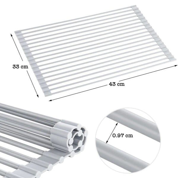 Suport uscare vase pentru chiuveta, Quasar & Co.®, antialunecare, pliabil, aluminiu-silicon 33 x 43 cm, gri - imagine 7