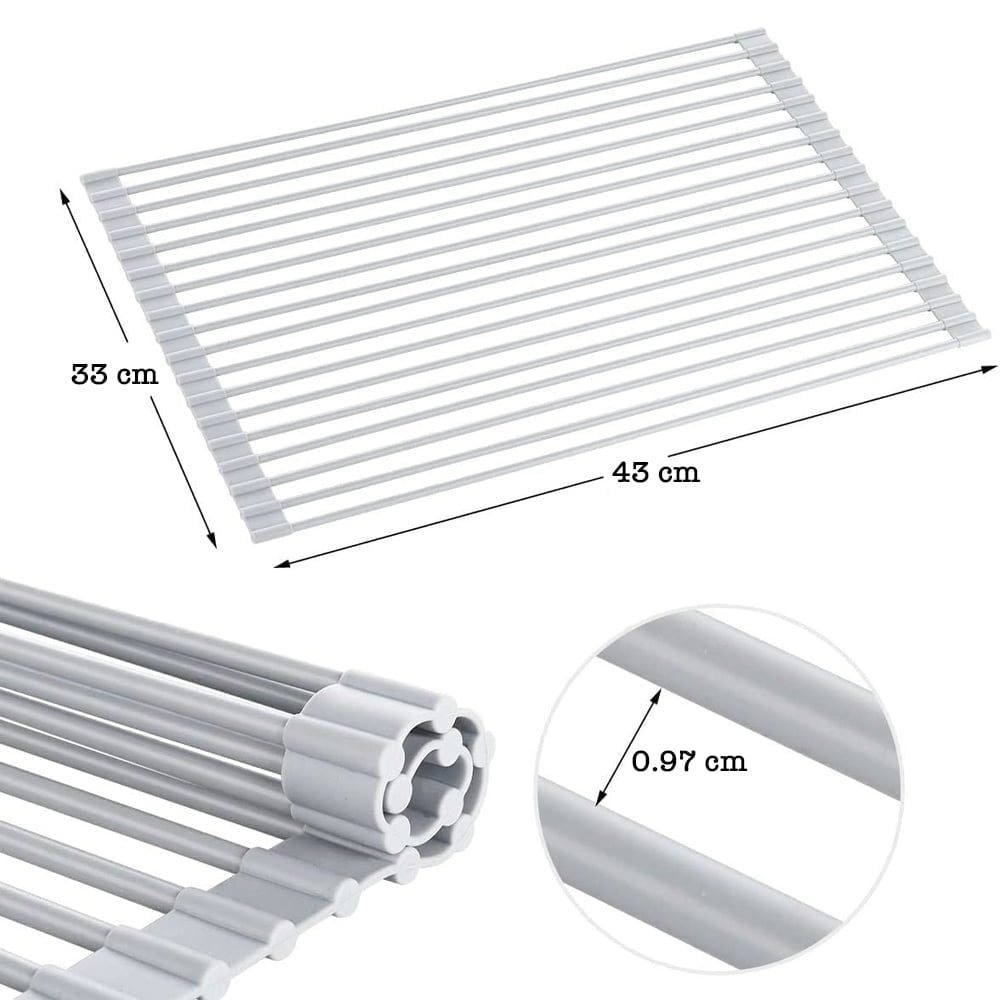 Suport uscare vase pentru chiuveta, Quasar & Co.®, antialunecare, pliabil, aluminiu-silicon 33 x 43 cm, gri 7
