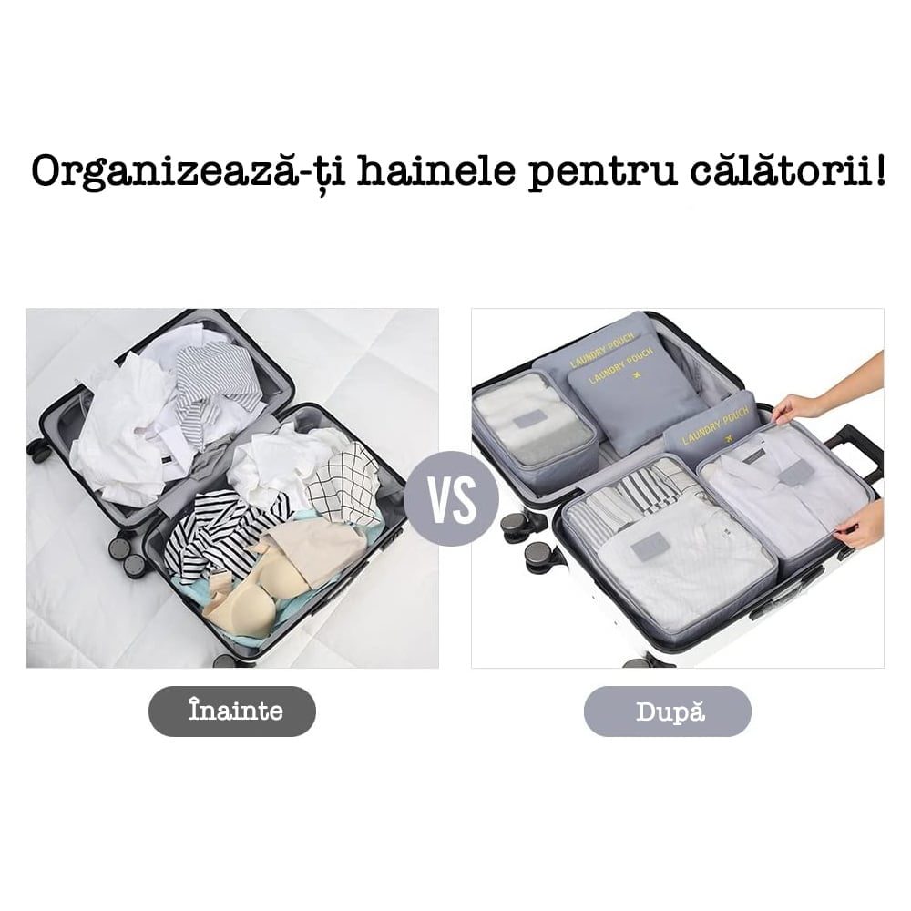 Set 6 huse organizare bagaj, Quasar & Co.®, organizatoare valiza/troler, gri 5