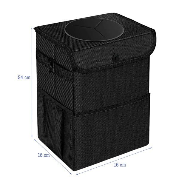 Cos gunoi auto, Quasar & Co.®, organizator masina, impermeabil, cu 2 buzunare depozitare, 16 x 16 x 24 cm, negru - imagine 3