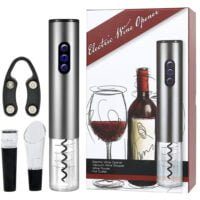 Set 4 piese accesorii pentru vin, Quasar & Co.®, tirbuson electric, dop vacuum, aerator, cutter folie, punga cadou, aluminiu/plastic, gri metalizat 12 Set 4 piese accesorii pentru vin, Quasar & Co.®, tirbuson electric, dop vacuum, aerator, cutter folie, punga cadou, aluminiu/plastic, gri metalizat 12
