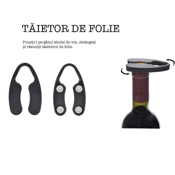 Set 4 piese accesorii pentru vin, Quasar & Co.®, tirbuson electric, dop vacuum, aerator, cutter folie, punga cadou, aluminiu/plastic, gri metalizat - imagine 6