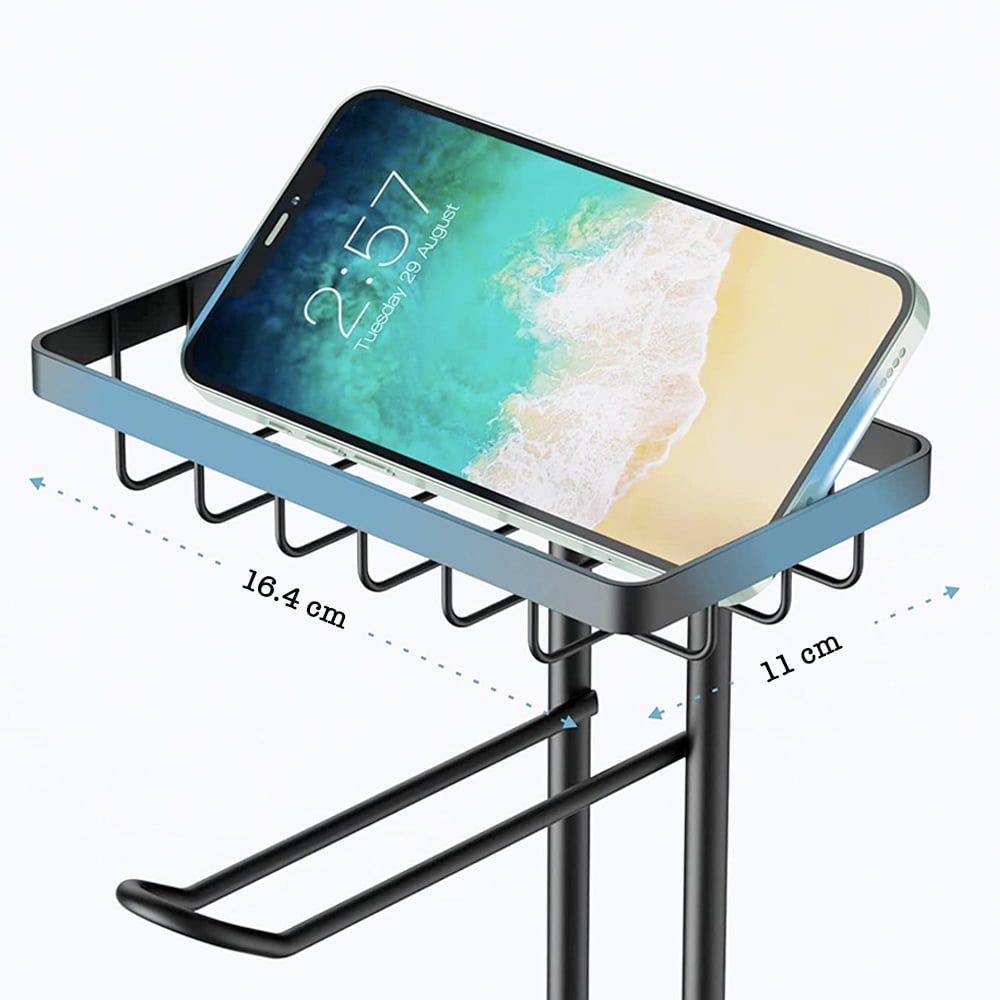 Suport hartie igienica, Quasar & Co.®, cu raft depozitare si raft servetele umede, patrat, 16 x 15 x 59 cm, metal, negru 5 Suport hartie igienica, Quasar & Co.®, cu raft depozitare si raft servetele umede, patrat, 16 x 15 x 59 cm, metal, negru 5