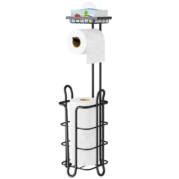 Suport hartie igienica, Quasar & Co.®, cu raft depozitare si raft servetele umede, patrat, 16 x 15 x 59 cm, metal, negru - imagine 7