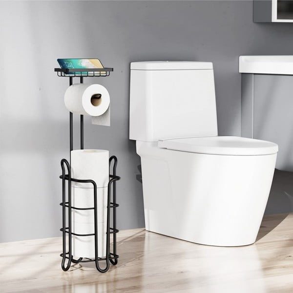 Suport hartie igienica, Quasar & Co.®, cu raft depozitare si raft servetele umede, patrat, 16 x 15 x 59 cm, metal, negru - imagine 8