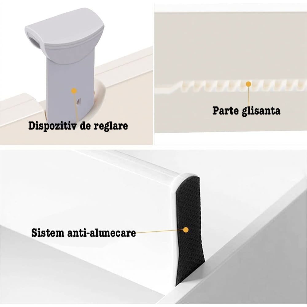 Set 4 organizatoare reglabile pentru sertar, Quasar & Co.®, pentru baie/bucatarie/dormitor, sistem antialunecare, sistem blocare, extensibile, h 10 cm, 38-54 cm, plastic, alb 3