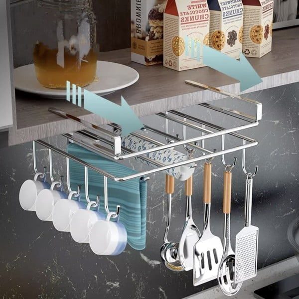 Suport bucatarie/living/bar Quasar & Co.®, pentru ustensile/rola servetele, pentru cani/cesti/rola, otel inoxidabil, 26,5 x 25 x 12 cm, argintiu - imagine 3