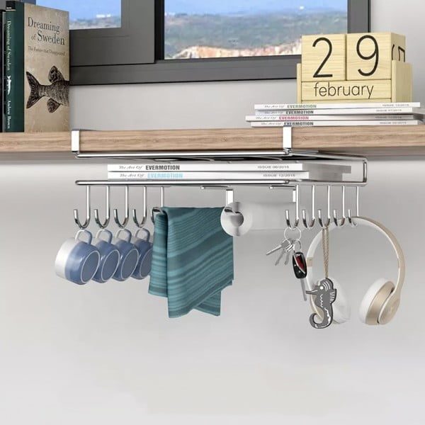 Suport bucatarie/living/bar Quasar & Co.®, pentru ustensile/rola servetele, pentru cani/cesti/rola, otel inoxidabil, 26,5 x 25 x 12 cm, argintiu - imagine 4