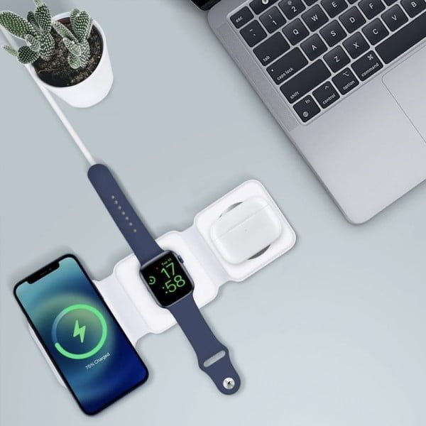 Incarcator wireless magnetic 3 in 1, Quasar & Co.®, universal, pliabil, incarcare rapida 15W, Qi fast wifi charger, 25 x 7,5 x 0,75 cm, alb - imagine 10
