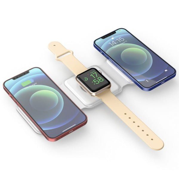 Incarcator wireless magnetic 3 in 1, Quasar & Co.®, universal, pliabil, incarcare rapida 15W, Qi fast wifi charger, 25 x 7,5 x 0,75 cm, alb - imagine 3
