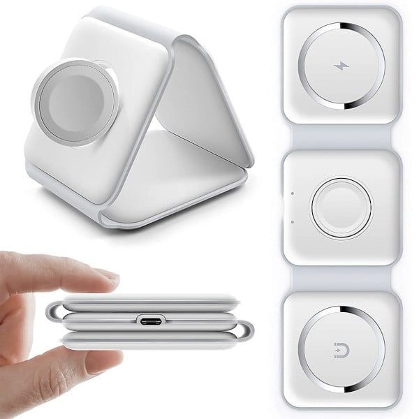 Incarcator wireless magnetic 3 in 1, Quasar & Co.®, universal, pliabil, incarcare rapida 15W, Qi fast wifi charger, 25 x 7,5 x 0,75 cm, alb - imagine 4