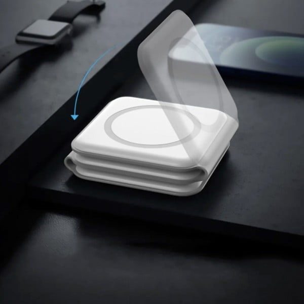 Incarcator wireless magnetic 3 in 1, Quasar & Co.®, universal, pliabil, incarcare rapida 15W, Qi fast wifi charger, 25 x 7,5 x 0,75 cm, alb - imagine 8