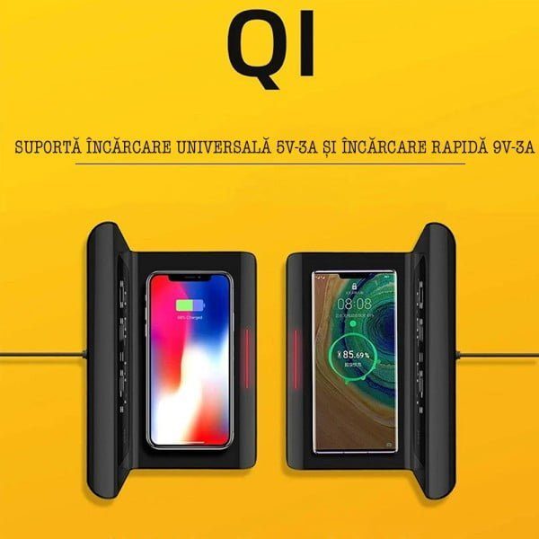 Ceas digital cu statie de incarcare wireless, Quasar & Co.®, cu data, alarma si temperatura, 17 x 12 x 12,5 cm, alb - imagine 4
