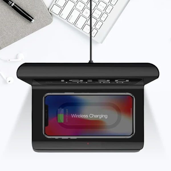 Ceas digital cu statie de incarcare wireless, Quasar & Co.®, cu data, alarma si temperatura, 17 x 12 x 12,5 cm, negru - imagine 5