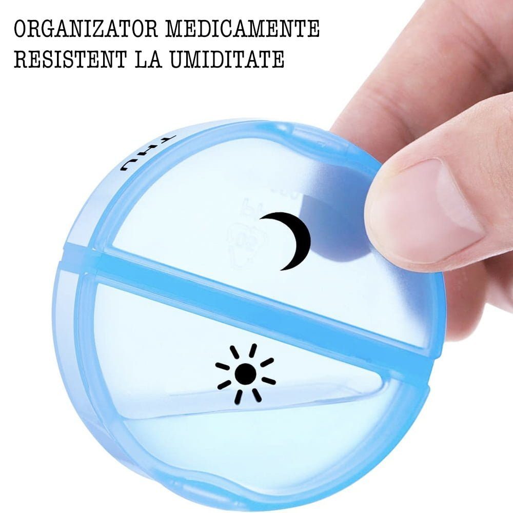 Cutie organizator medicamente, Quasar & Co.®, 7 zile, 14 compartimente mari, cutie suport, 14 x 6,5 x 6 cm, multicolor 3