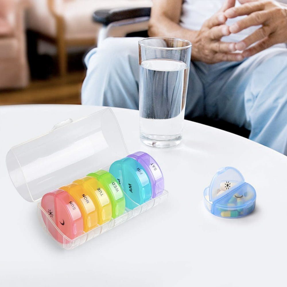 Cutie organizator medicamente, Quasar & Co.®, 7 zile, 14 compartimente mari, cutie suport, 14 x 6,5 x 6 cm, multicolor 7