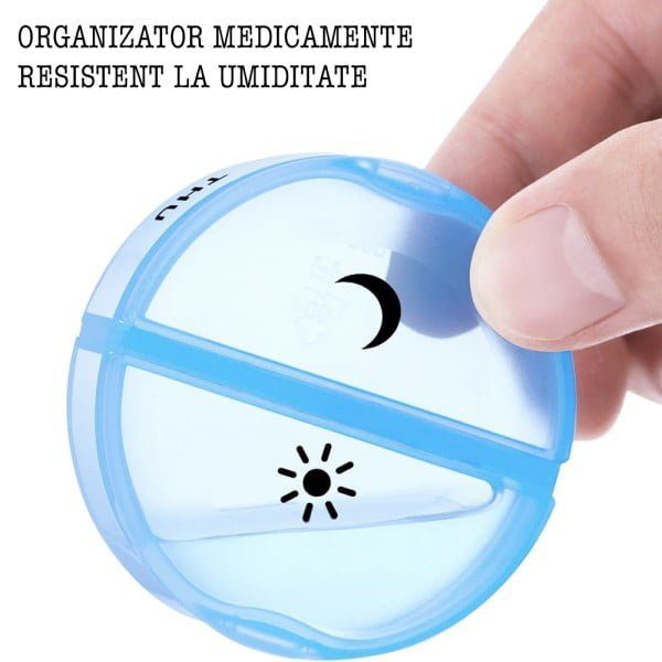 Cutie organizator medicamente, Quasar & Co.®, 7 zile, 14 compartimente mari, cutie suport, 14 x 6,5 x 6 cm, gri cenusiu transparent - imagine 3