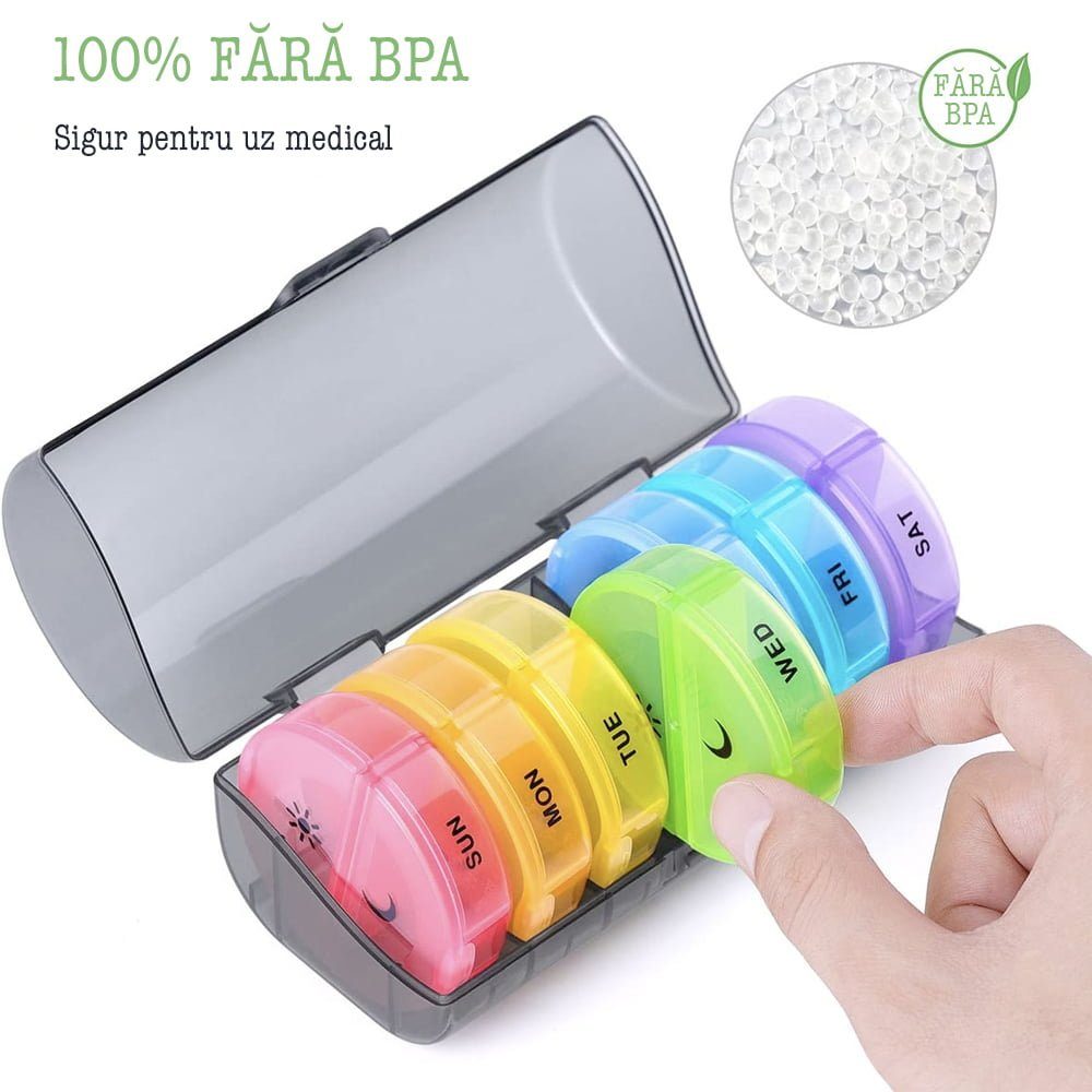 Cutie organizator medicamente, Quasar & Co.®, 7 zile, 14 compartimente mari, cutie suport, 14 x 6,5 x 6 cm, gri cenusiu transparent 5 Cutie organizator medicamente, Quasar & Co.®, 7 zile, 14 compartimente mari, cutie suport, 14 x 6,5 x 6 cm, gri cenusiu transparent 5