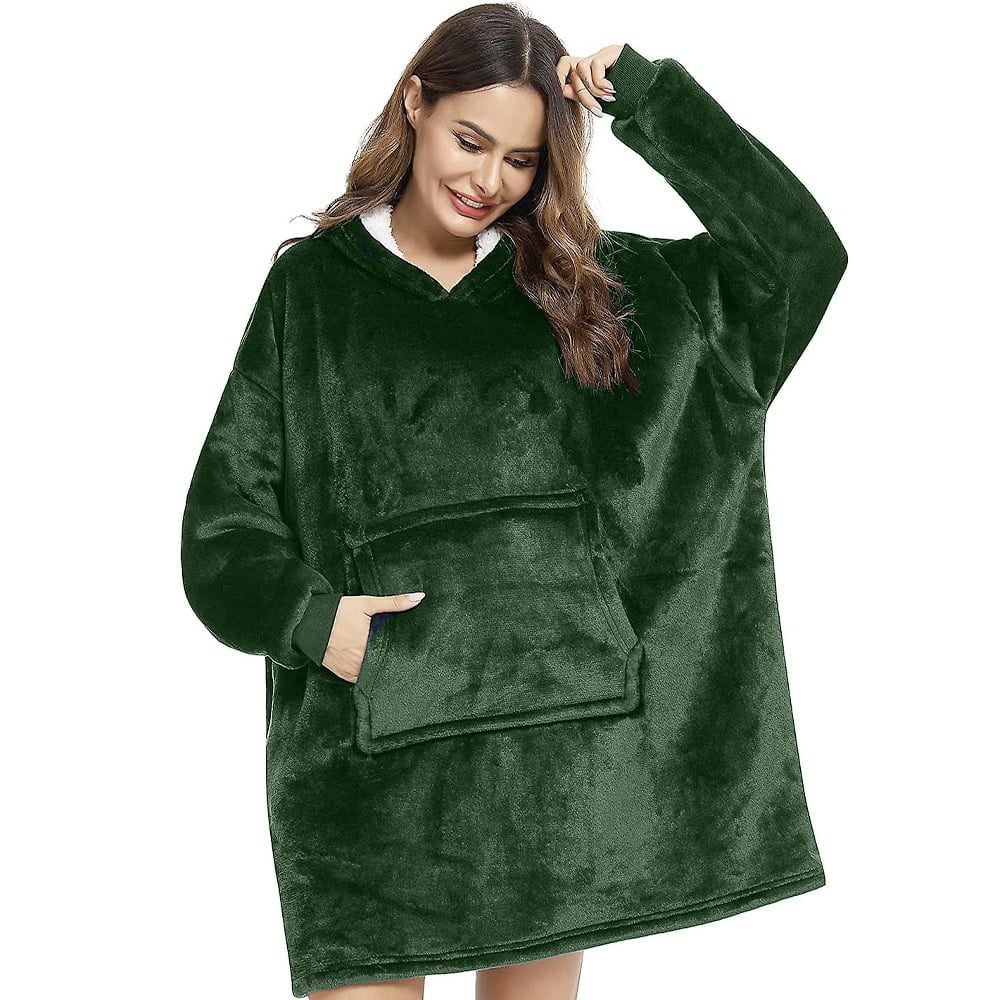 Patura cu maneci, Quasar & Co.®, gluga si buzunar, fleece captusit cu blana, poliester, marime universala, verde 2 Patura cu maneci, Quasar & Co.®, gluga si buzunar, fleece captusit cu blana, poliester, marime universala, verde 2
