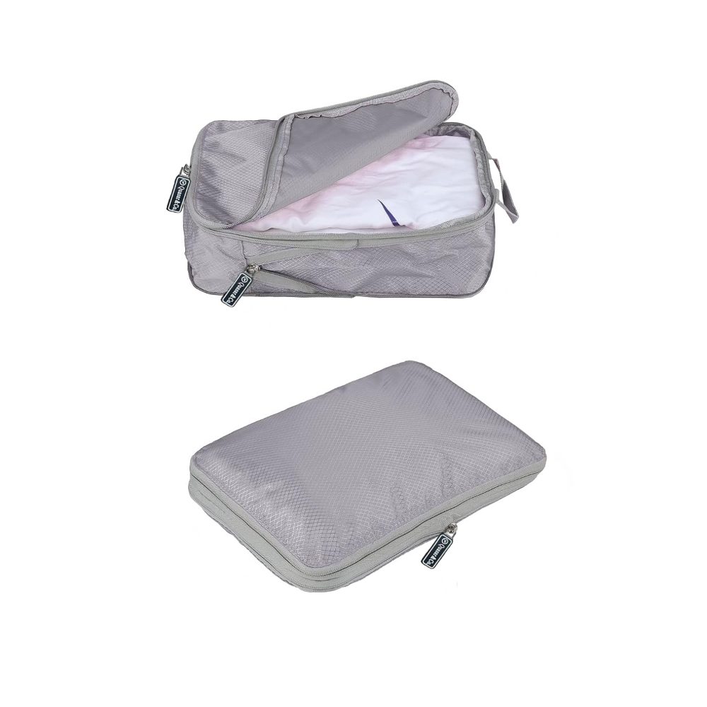 Set 3 huse organizare bagaj, Quasar & Co.®, impermeabile, sistem compresie/extensie cu fermoar, gri 5