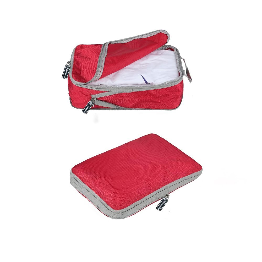 Set 3 huse organizare bagaj, Quasar & Co.®, impermeabile, sistem compresie/extensie cu fermoar, rosu 5