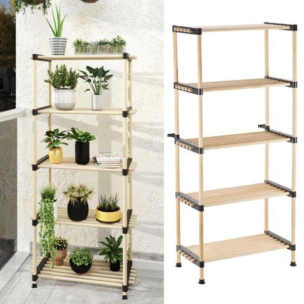 Raft modular universal, Quasar & Co.®, etajera 5 polite, lemn, 56 x 28 x 120 cm, natur - imagine 4