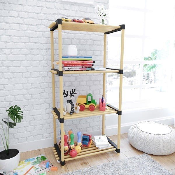 Raft modular universal, Quasar & Co.®, etajera 4 polite, lemn, 56 x 28 x 93 cm, natur - imagine 3